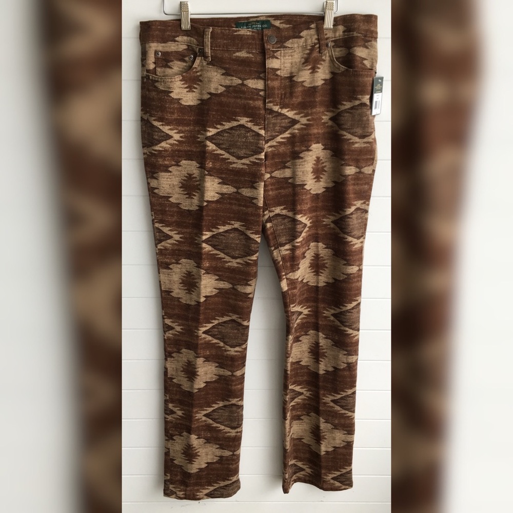 Lauren Ralph Lauren NEW Tan Multi Modern Straight Aztec Navajo Earth Tone Denim